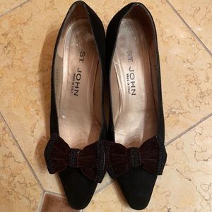 St John Black Suede Pumps w/ Eemovable Brown & Black Suede Bow